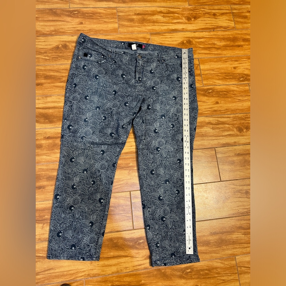 Torrid Denim with silver fabric pattern. Size 24 straight leg. One button